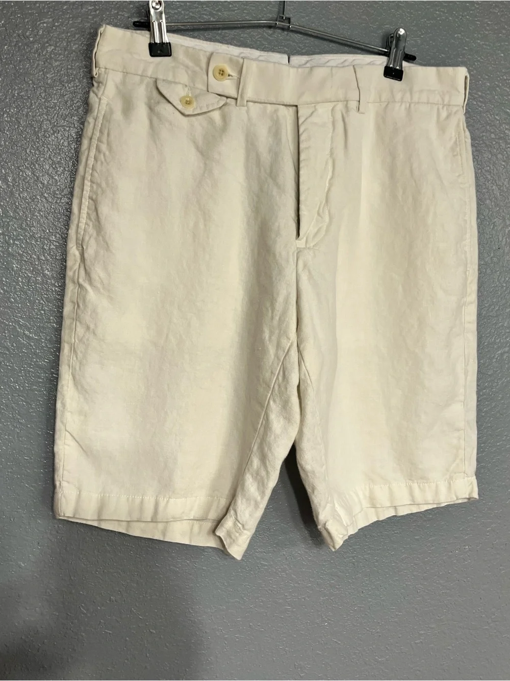 Vintage Polo by Ralph Lauren Cream Flat-Front Linen Shorts sz 31